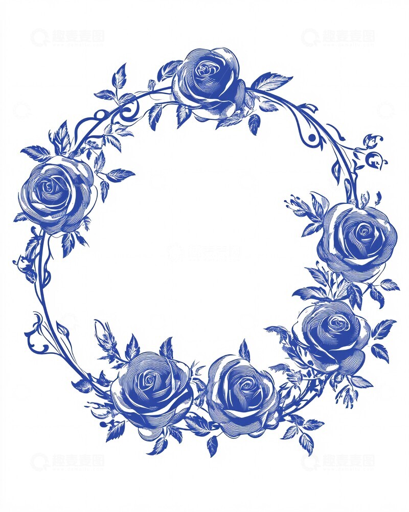 高清大图下载【趣麦麦图】蓝白玫瑰圆纹2