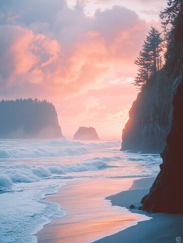 云霞映照海岸线