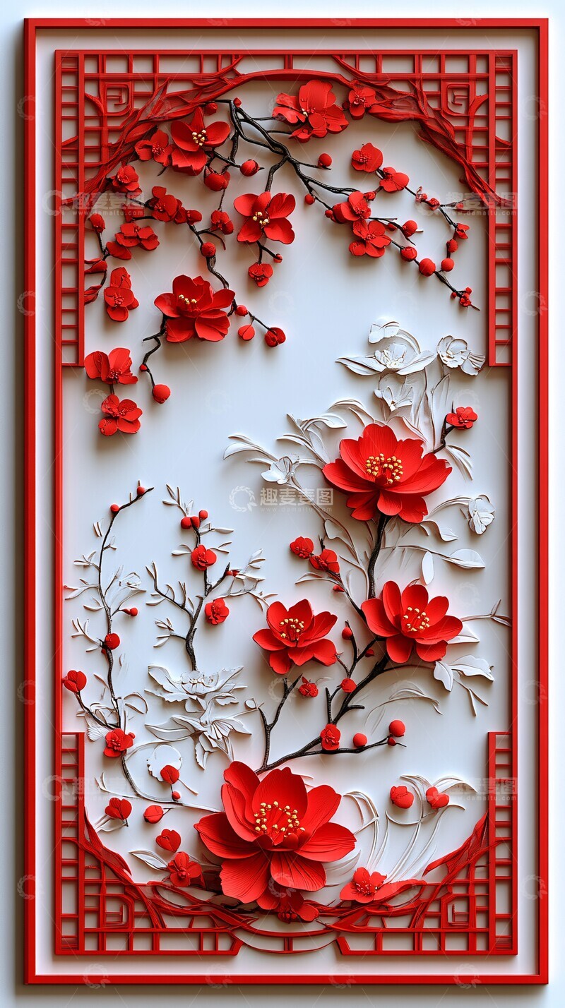 高清大图下载【趣麦麦图】红色中式装饰边框2