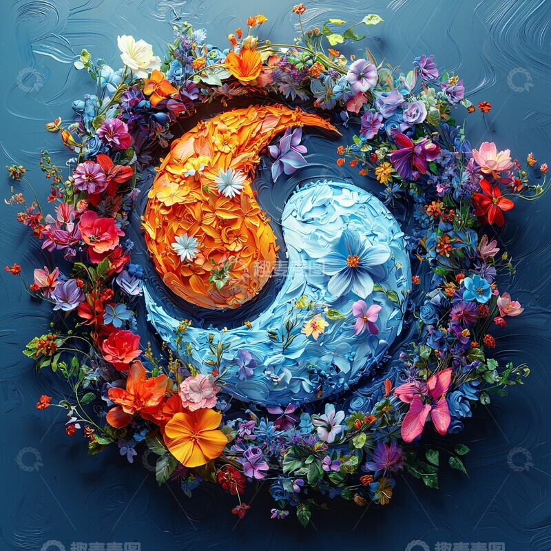 高清大图下载【趣麦麦图】阴阳蓝橙花植图