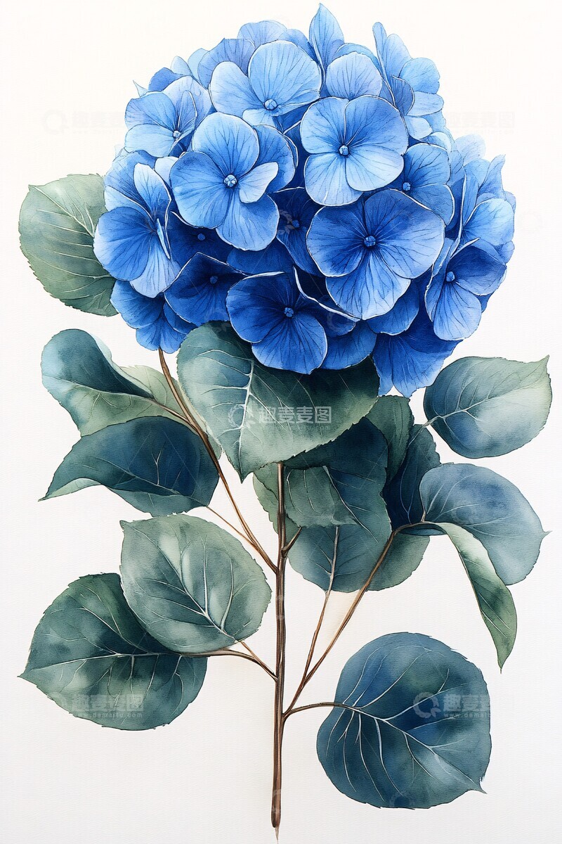高清大图下载【趣麦麦图】蓝色绣球花插画
