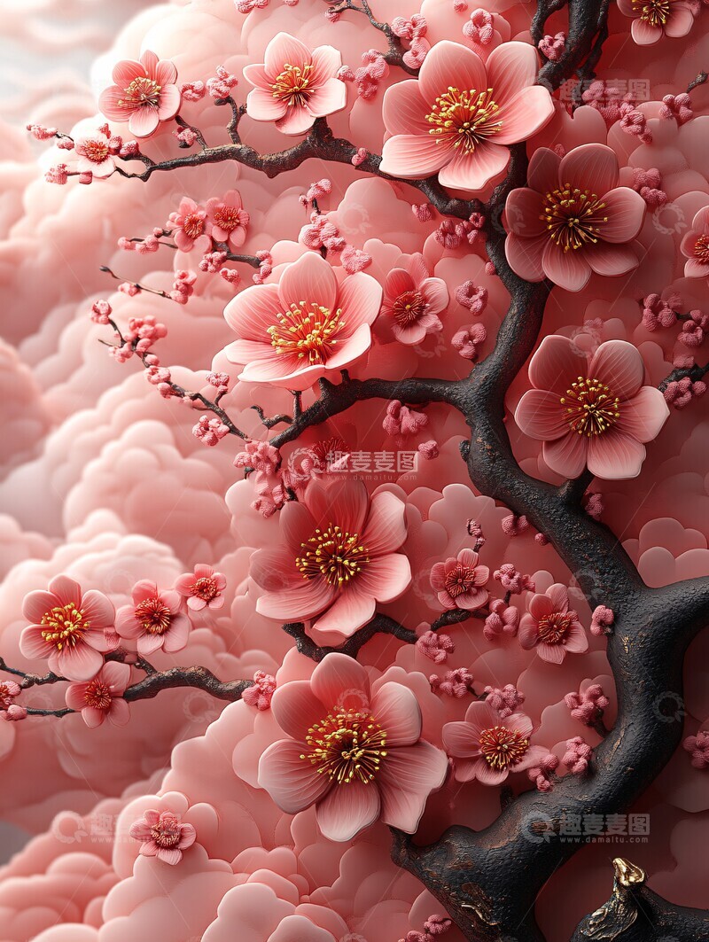 高清大图下载【趣麦麦图】粉色花卉剪纸背景1