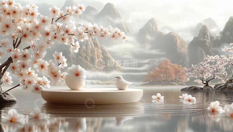 高清大图下载【趣麦麦图】云水禅心樱花植物金色1