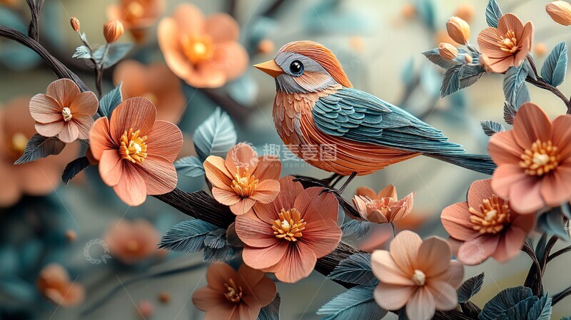 高清大图下载【趣麦麦图】春季花鸟纸艺2
