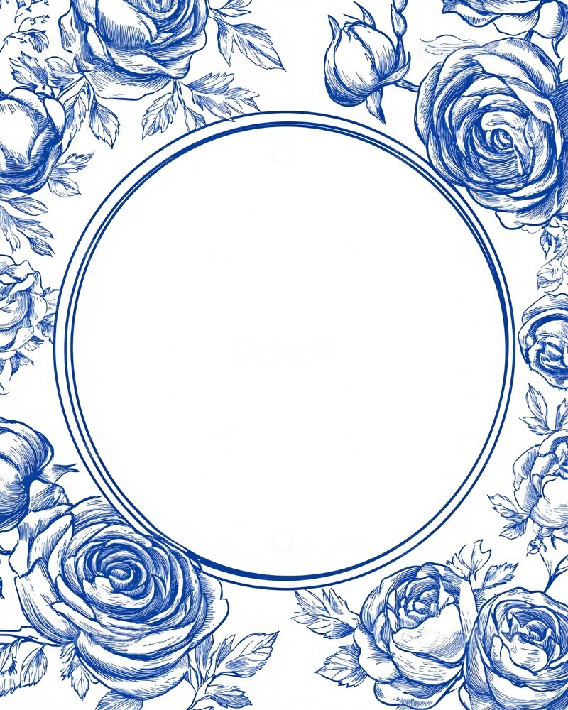 高清大图下载【趣麦麦图】蓝白玫瑰圆纹1