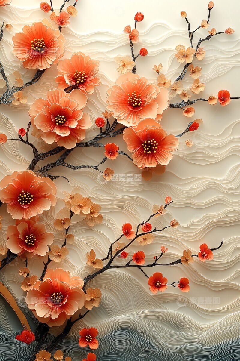 高清大图下载【趣麦麦图】桃色花叶纸雕作品