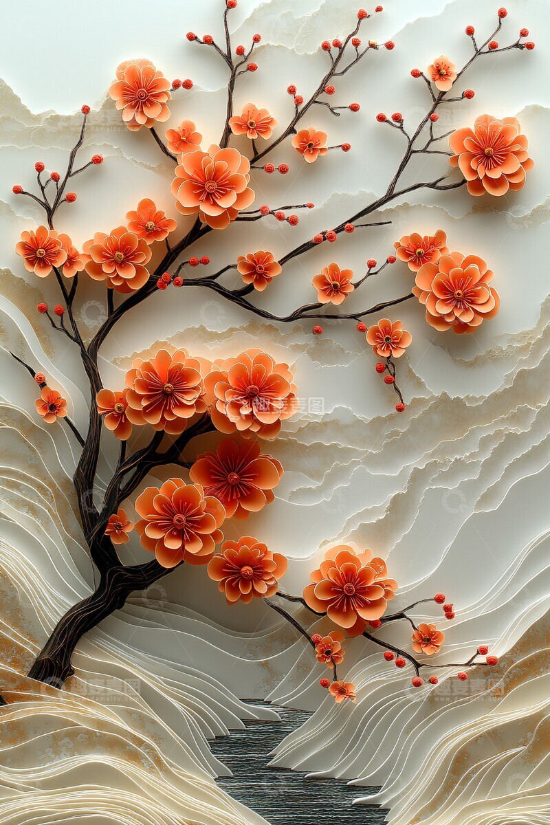 高清大图下载【趣麦麦图】桃色花叶纸雕作品1