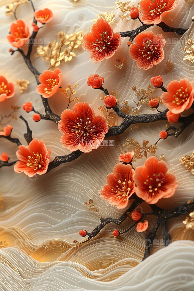 高清大图下载【趣麦麦图】桃色花叶纸雕作品3