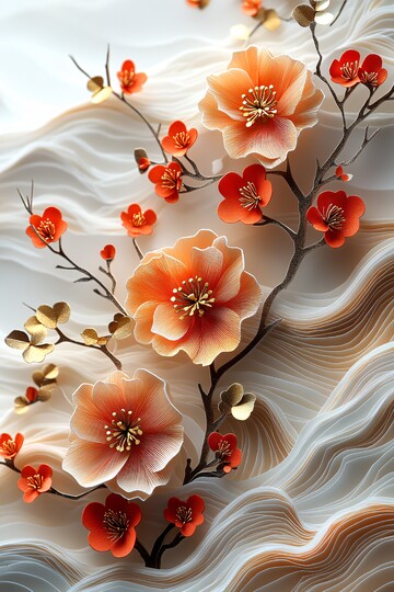 桃色花叶纸雕作品2