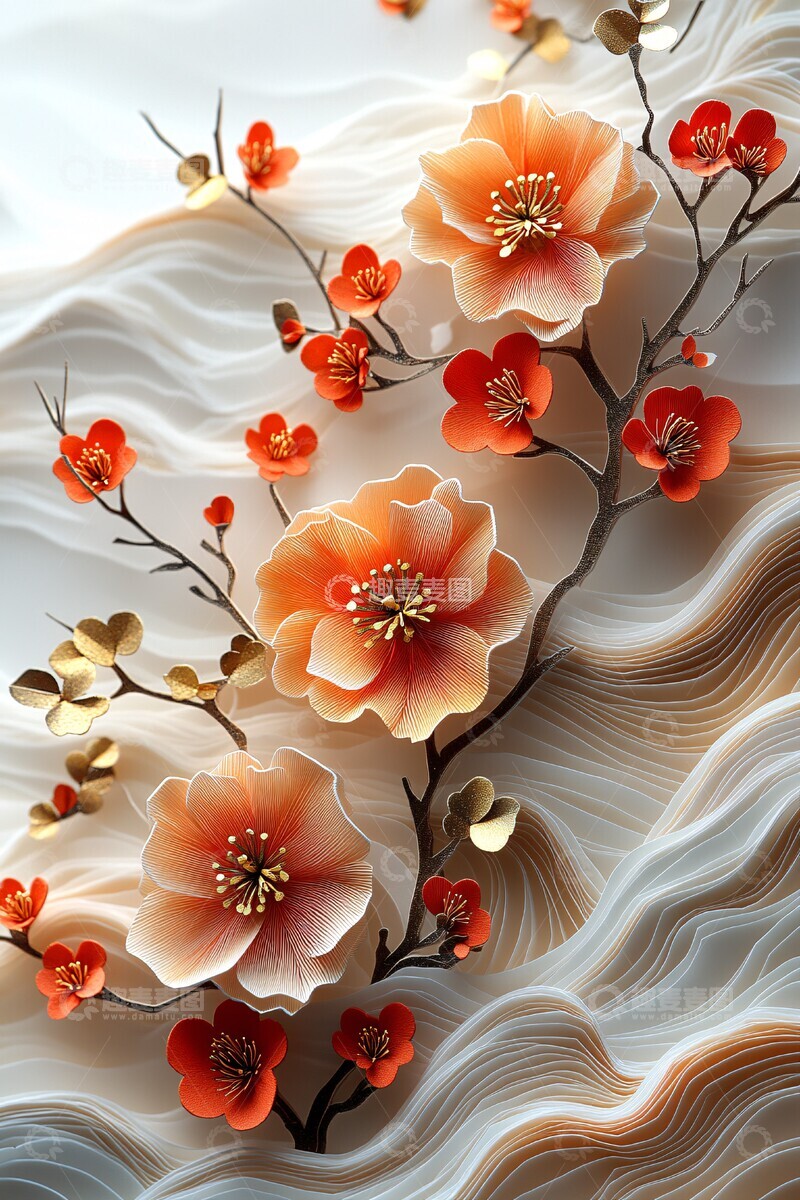 高清大图下载【趣麦麦图】桃色花叶纸雕作品2