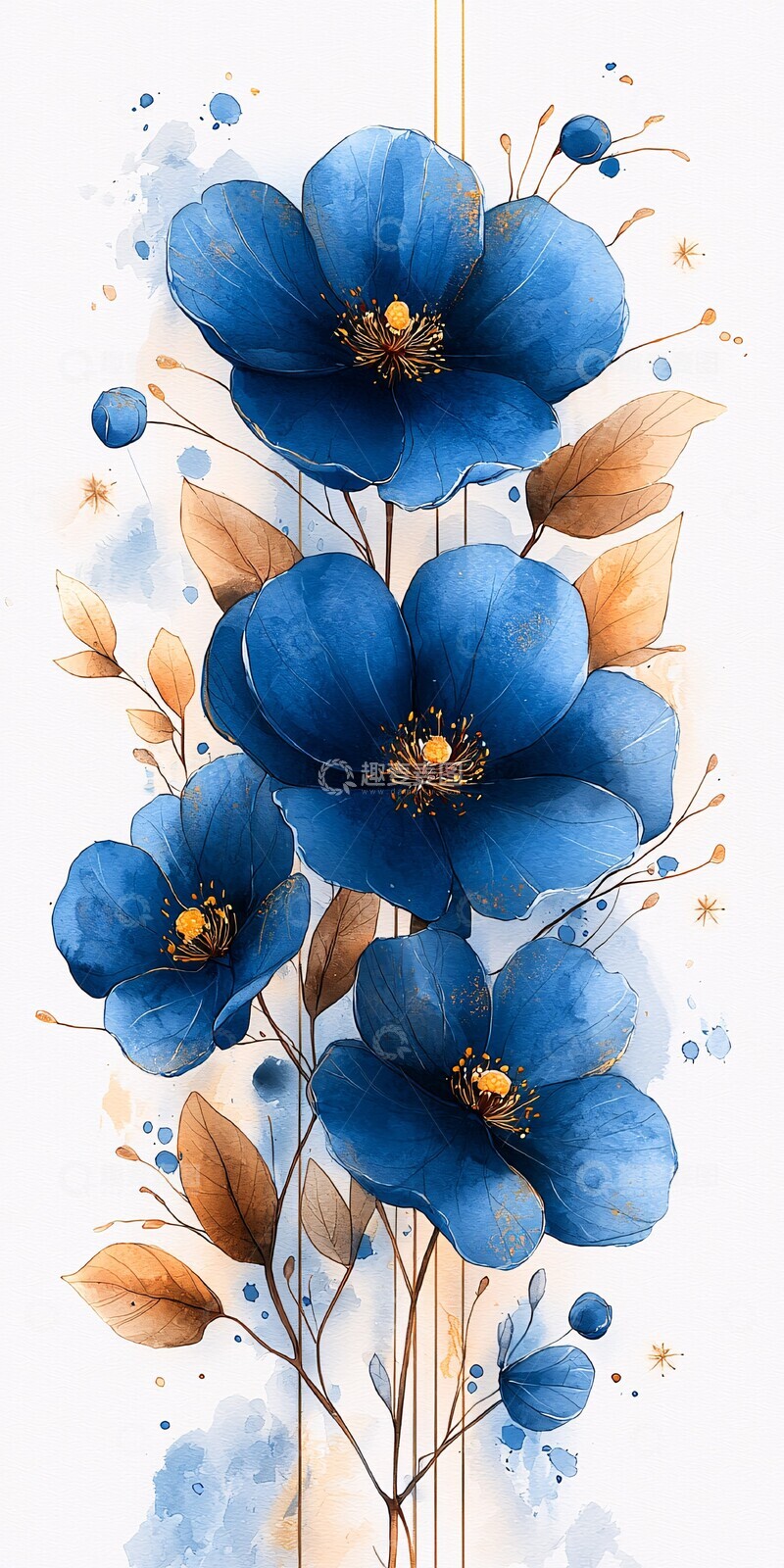 高清大图下载【趣麦麦图】蓝色花卉水彩框2