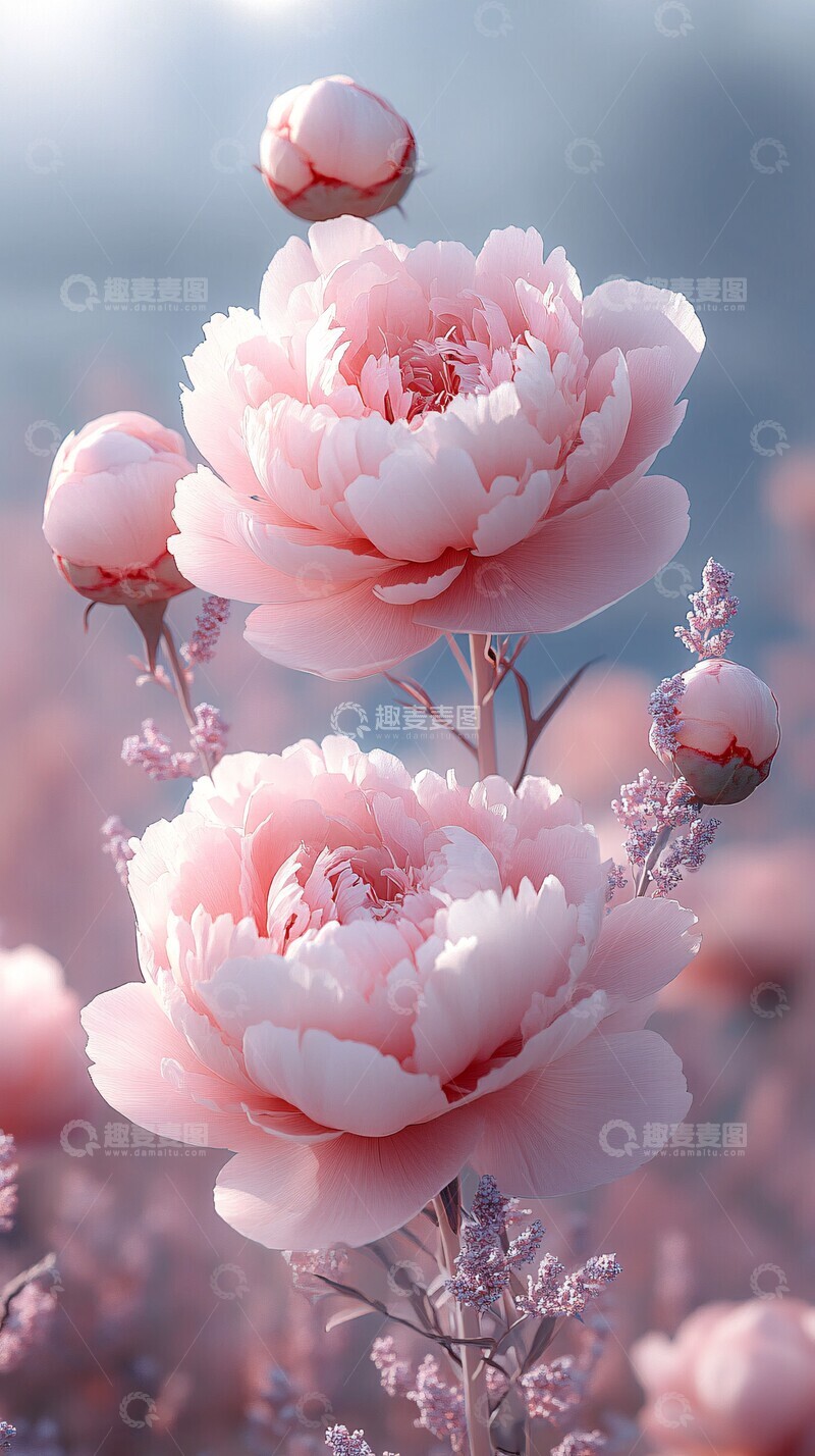 高清大图下载【趣麦麦图】粉色牡丹花云背景1