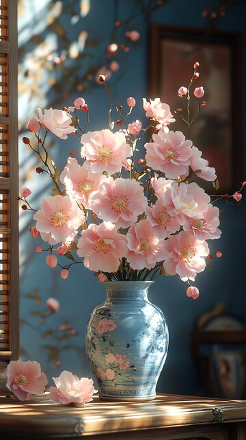 牡丹插花瓷瓶陈设2