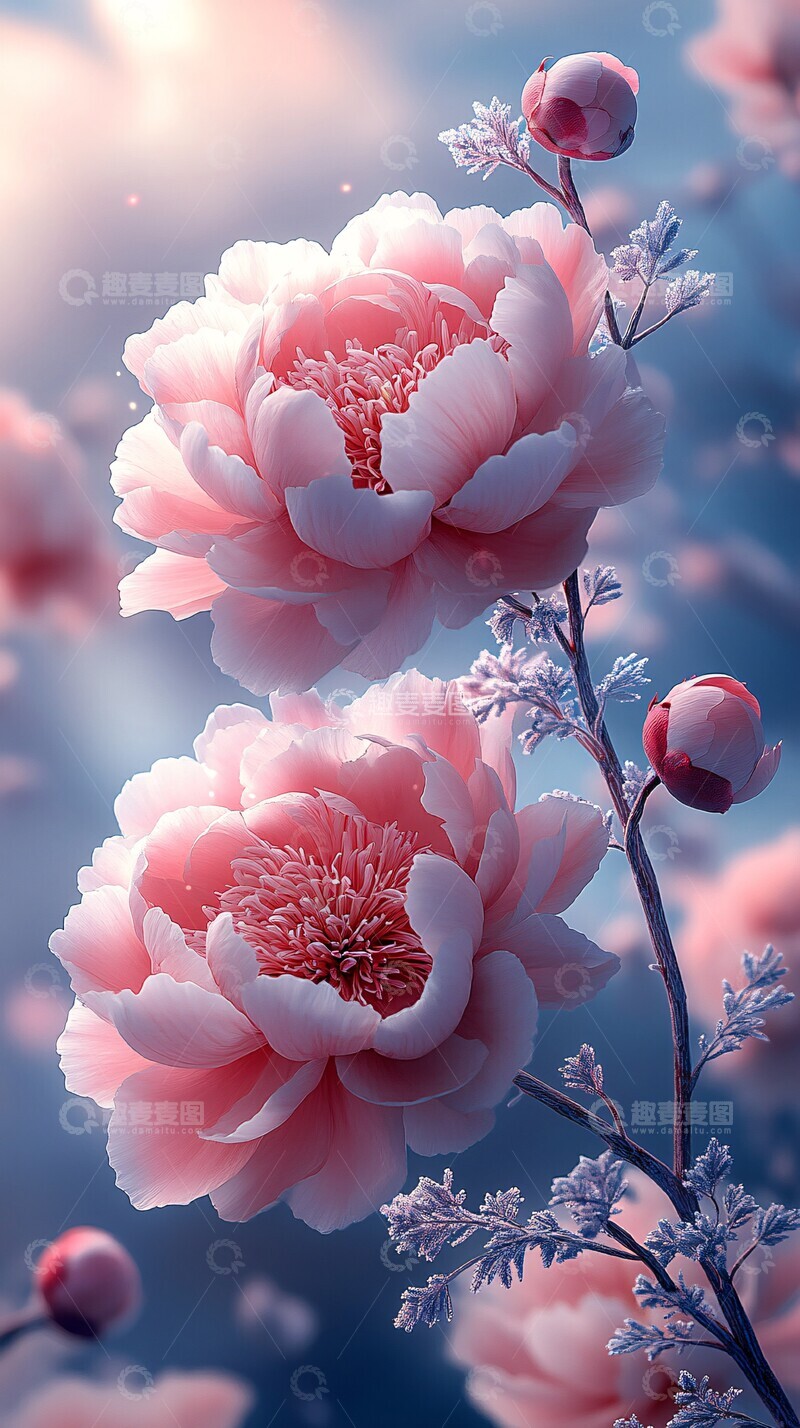 高清大图下载【趣麦麦图】粉色牡丹花云背景