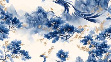 青花瓷凤凰纹样2