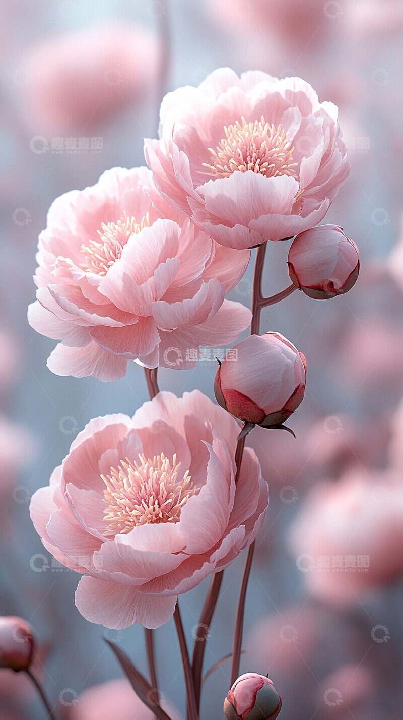 高清大图下载【趣麦麦图】粉色牡丹梦幻背景