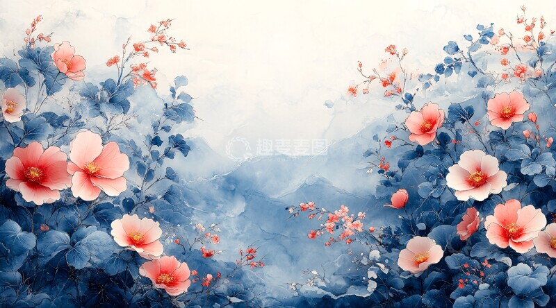 高清大图下载【趣麦麦图】青花瓷花卉边框3