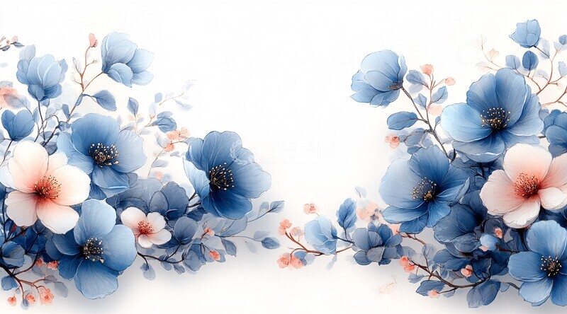 高清大图下载【趣麦麦图】青花瓷花卉边框