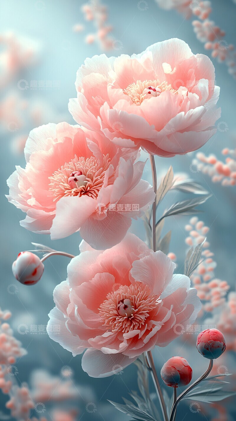 高清大图下载【趣麦麦图】粉色牡丹梦幻背景3