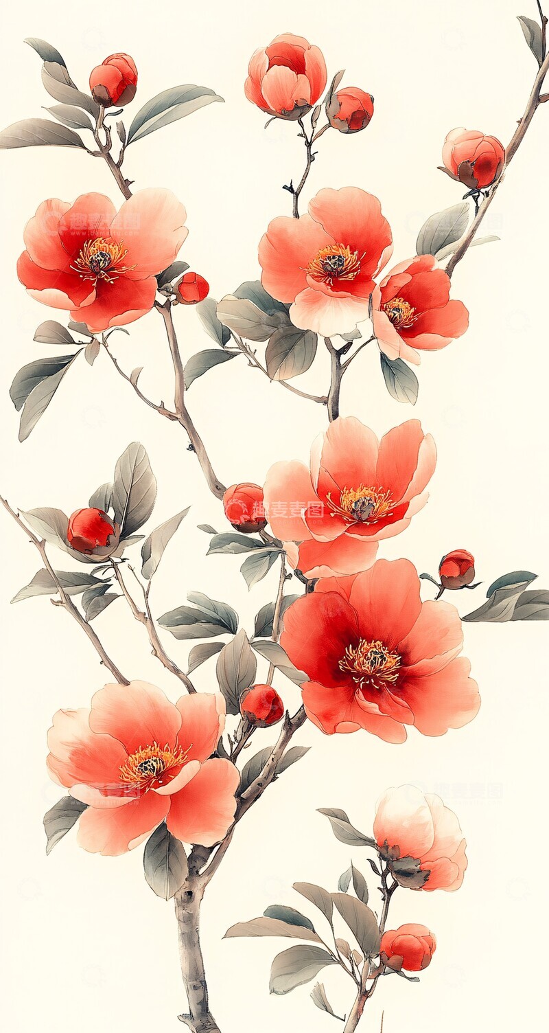 高清大图下载【趣麦麦图】红色牡丹小枝3