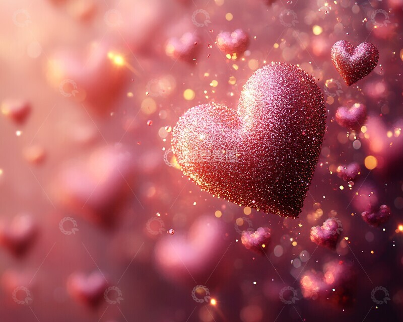 高清大图下载【趣麦麦图】粉色心形闪亮背景2