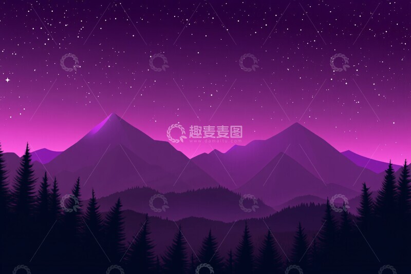 高清大图下载【趣麦麦图】紫夜星辰紫色夜晚星空