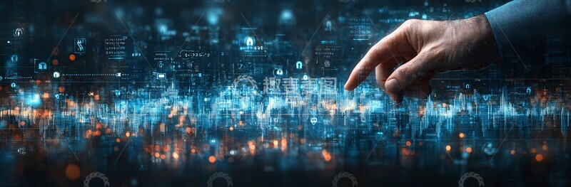 高清大图下载【趣麦麦图】蓝色背景手持上升线1