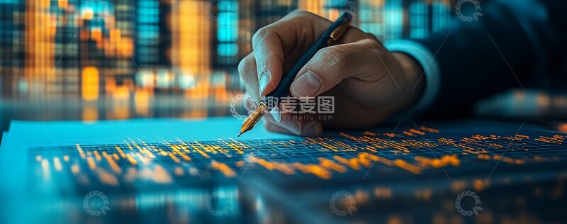 高清大图下载【趣麦麦图】手持钢笔书写股市图