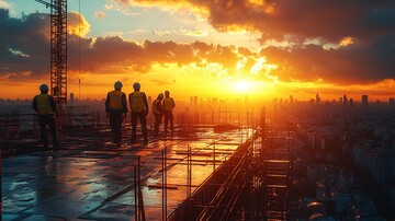 建设工地夕阳下