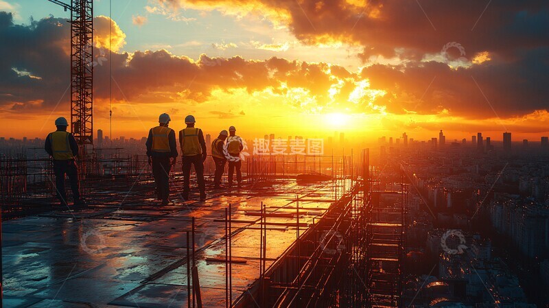 高清大图下载【趣麦麦图】建设工地夕阳下