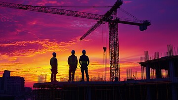 工人建设工地落日