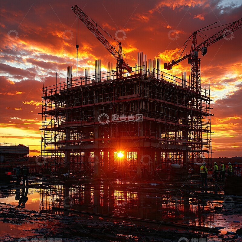 高清大图下载【趣麦麦图】建设晨曦建设晨曦吊车