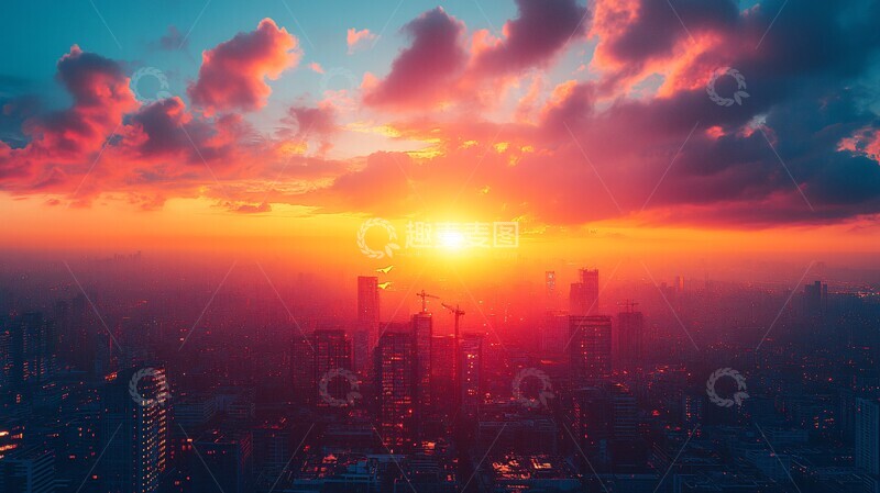 高清大图下载【趣麦麦图】建设工地夕阳下1