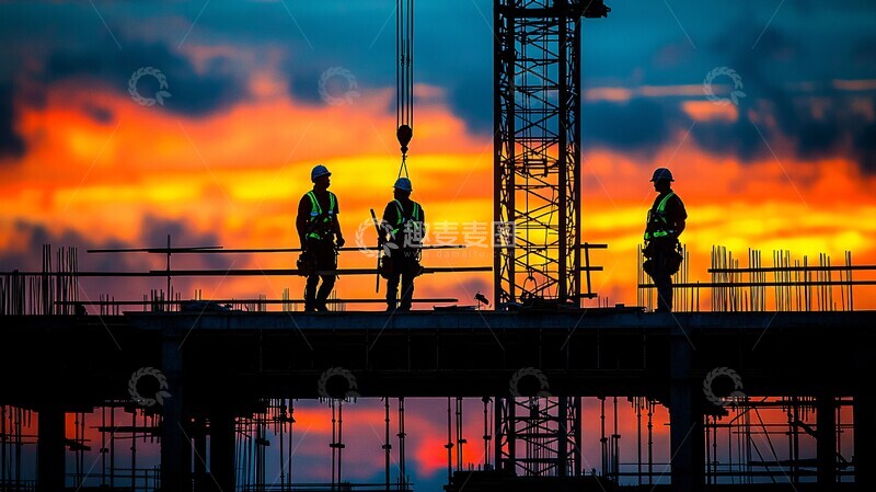 高清大图下载【趣麦麦图】塔吊剪影黄昏施工1