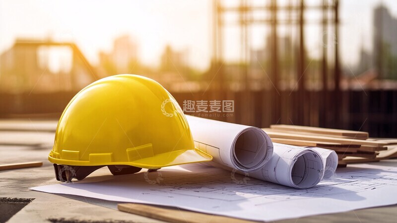 高清大图下载【趣麦麦图】安全帽与工程图纸