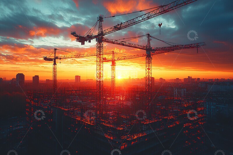 高清大图下载【趣麦麦图】-工地夕阳工地夕阳吊车