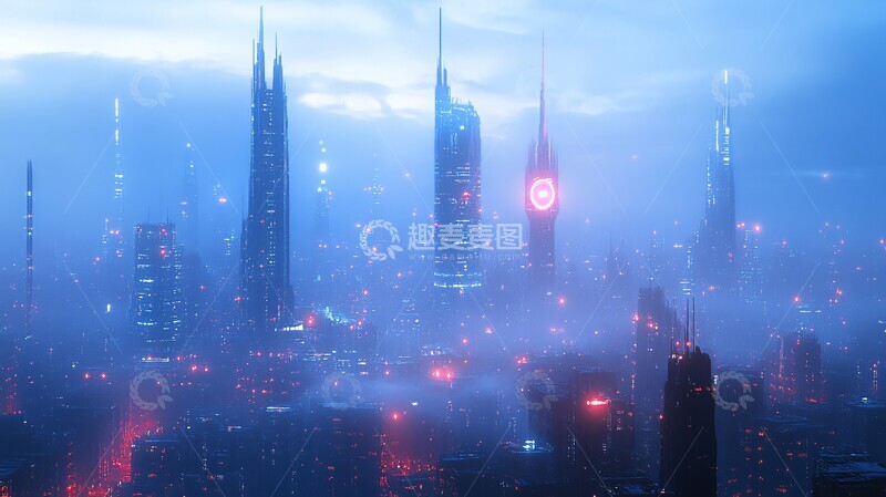 高清大图下载【趣麦麦图】蓝色红色未来城市2
