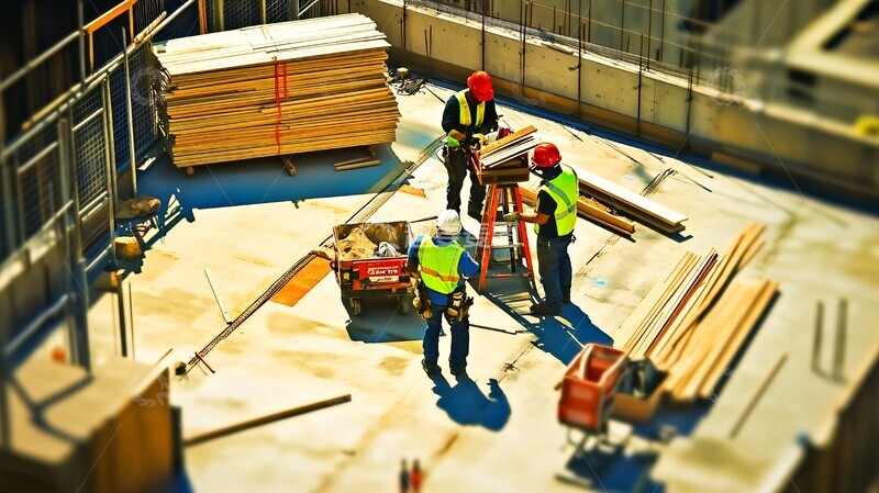 高清大图下载【趣麦麦图】-工人屋顶搭建木材