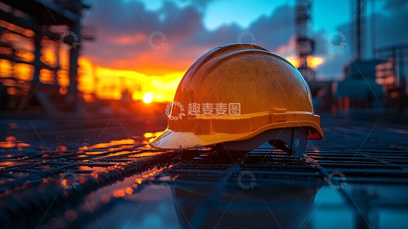 高清大图下载【趣麦麦图】工程头盔夕阳下