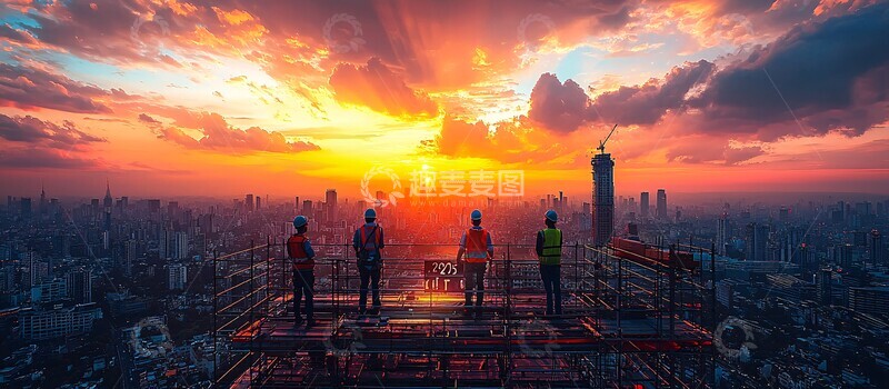 高清大图下载【趣麦麦图】工人在脚手架上