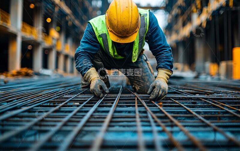 高清大图下载【趣麦麦图】工人铺设钢筋