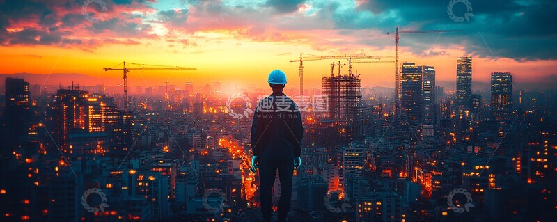 高清大图下载【趣麦麦图】工人与建筑景象