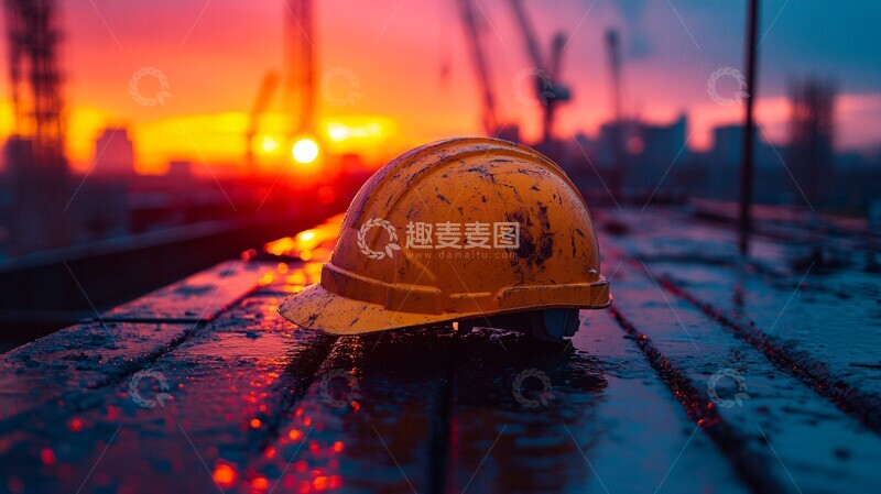 高清大图下载【趣麦麦图】工程头盔夕阳下1