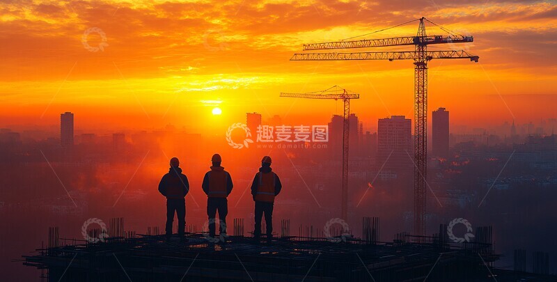 高清大图下载【趣麦麦图】工人施工背影1