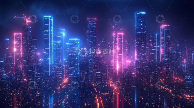 高清大图下载【趣麦麦图】蓝色紫色建筑线1