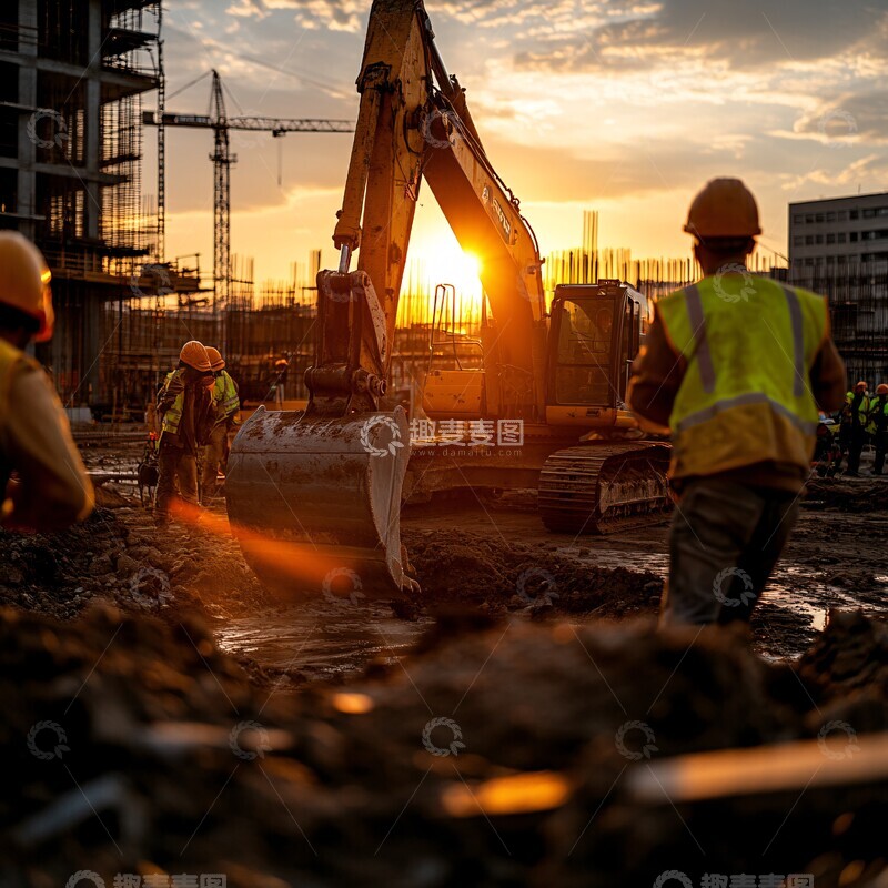 高清大图下载【趣麦麦图】忙碌工地全景