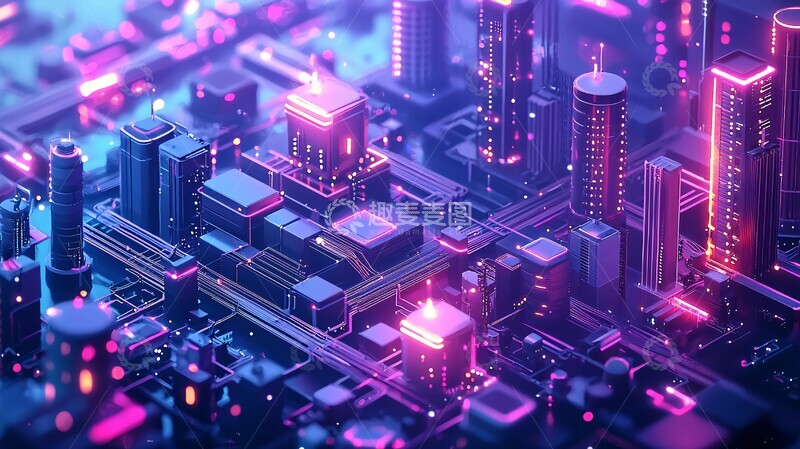 高清大图下载【趣麦麦图】创新城市低多边形紫色白色1