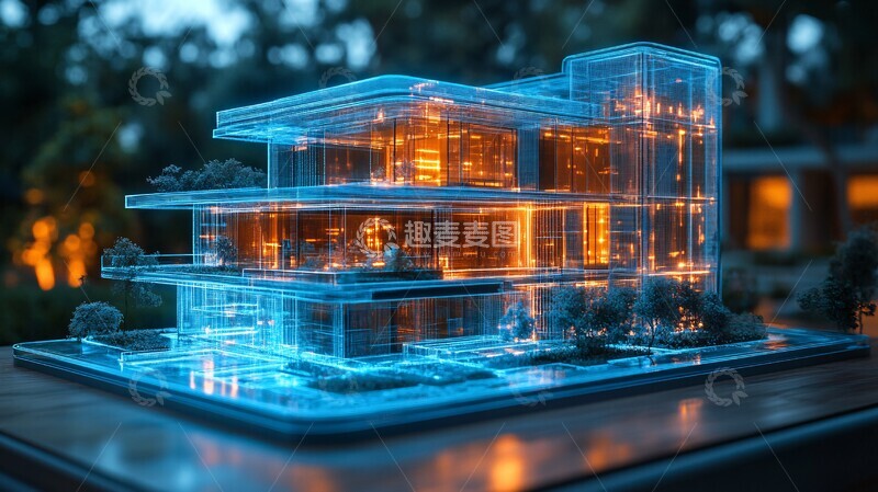高清大图下载【趣麦麦图】蓝色全息建筑模型