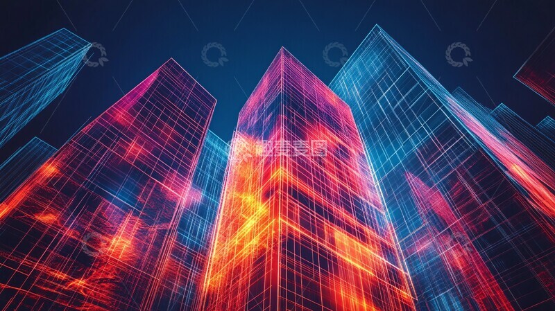 高清大图下载【趣麦麦图】红蓝建筑设计图