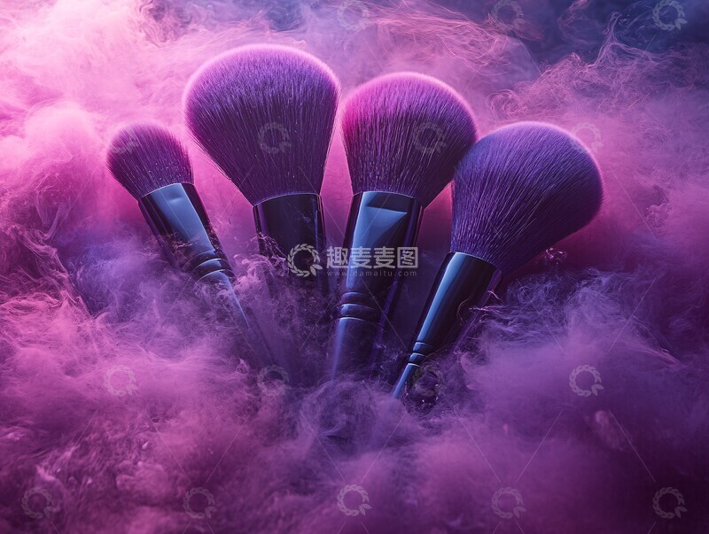 高清大图下载【趣麦麦图】紫色化妆刷排列1